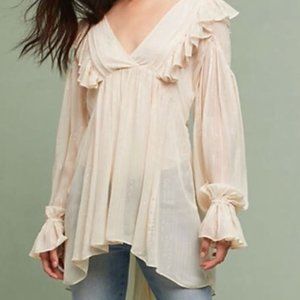 Anthropologie Sheer Ruffle Tunic Blouse NWT